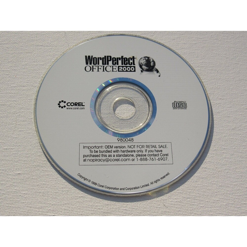 WordPerfect Office 2000 CD 1999 OEM Version Corel Software